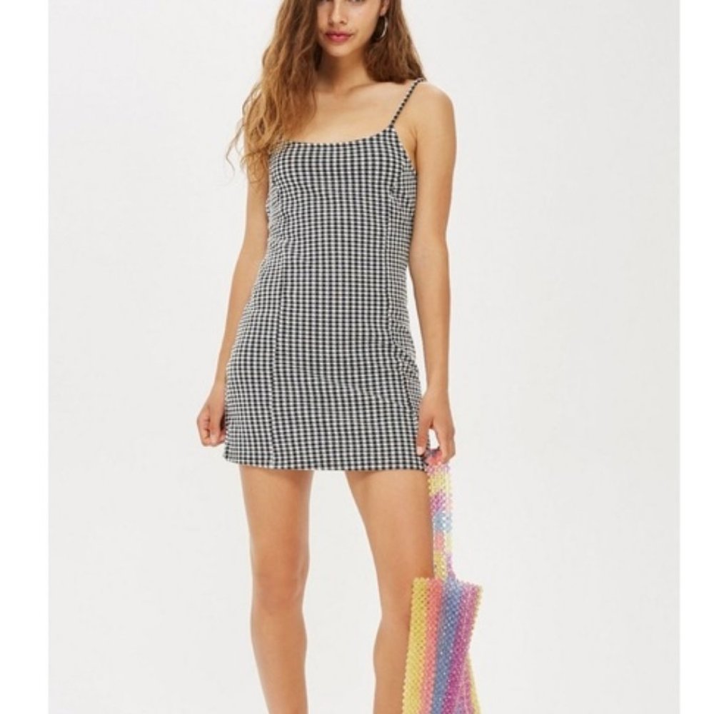 Topshop gingham tie back strap dress